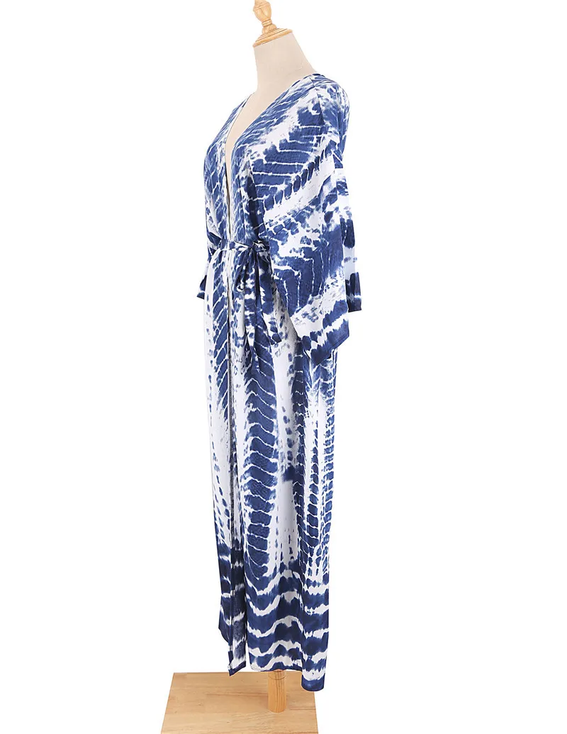 Langer Kimono-Badeanzug für Damen, stilvoller Batik-Badeanzug mit offener Vorderseite und Strand-Outfits – Detail 11