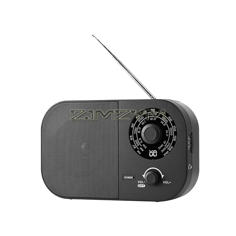 AM/FM/SW Desktop Radio, 3-Band, AC or Battery Operated with Big Speaker and Tuning Knob, 3.5mm Earphone Jack