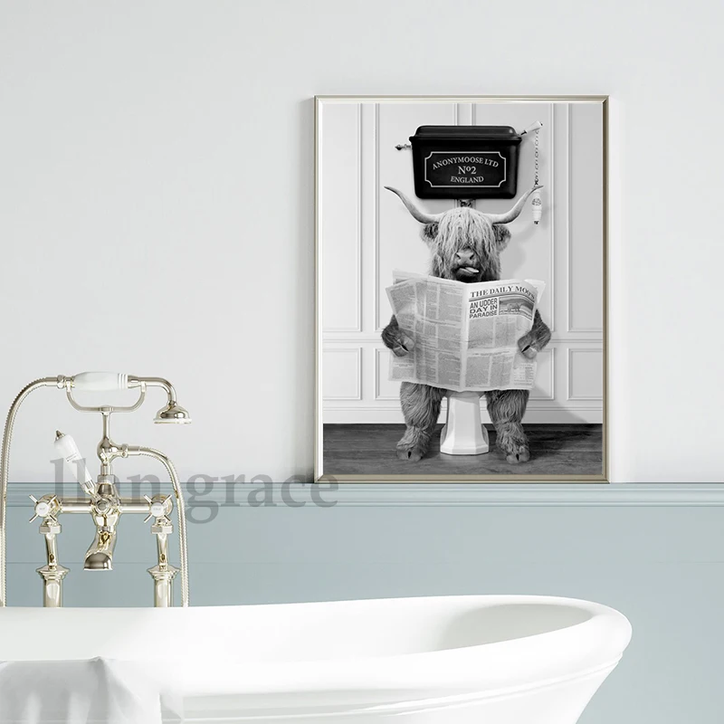Dog Reading Newspaper Toilet Wall Art Canvas Poster Prints Funny Dog Painting Wall Picture Home Bathroom Decor Dogs Lover Gift