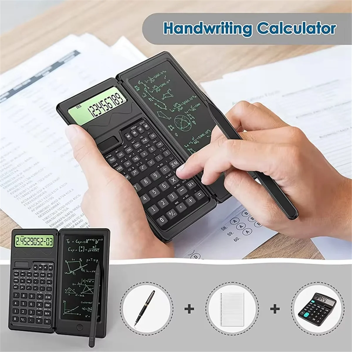 ABLG Solar Scientific Calculator with LCD Notepad Functions Professional Portable Foldable Calculator for Students