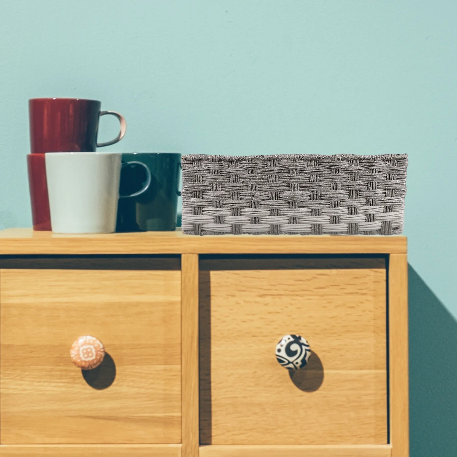 

Premium Grey Imitation Rattan Storage Basket Multi function Desk ganizer Decorative Home Supply Household Office Bedroom