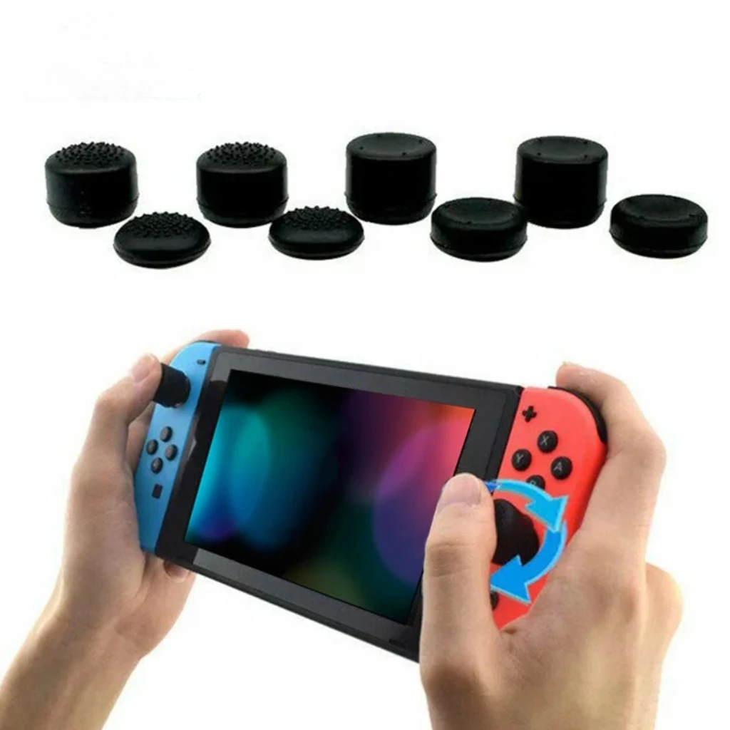 8 Stück schwarze hohe und kurze Daumengriffkappen im Pilzstil für Switch/OLED-Controller, Silikon-Joystick-Abdeckungen