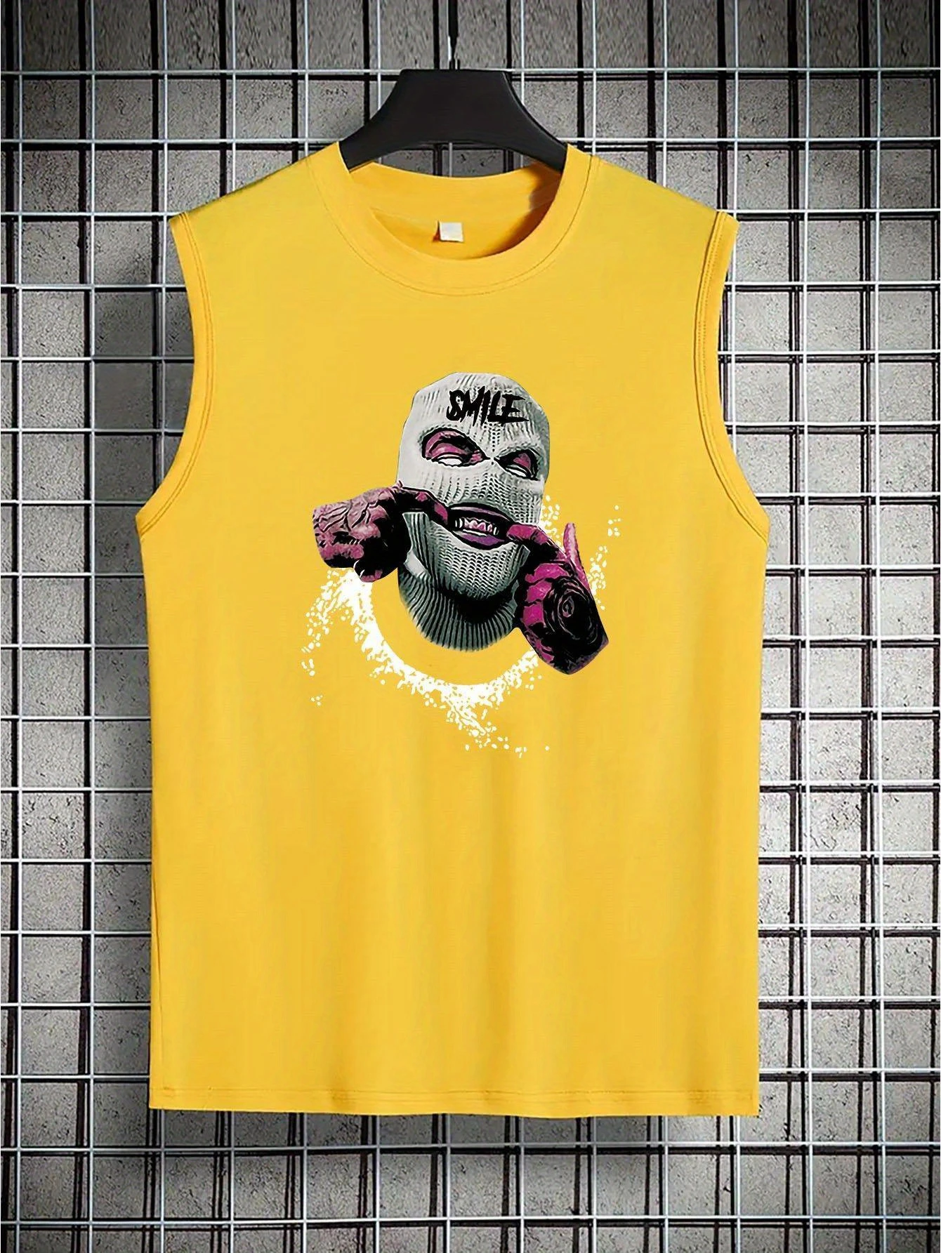 

Nwe Mens Smile Face Graphic Sleeveless Tank Top Street Hip Pop Style Novelty Pattern Print Vest Casual Summer Top For Daily Wear