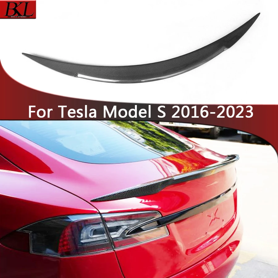 

For Tesla Model S 2016-2023 Carbon Fiber Tail fins Rear Trunk Spoiler Guide Wing Rear Wing Diverter Body Kit