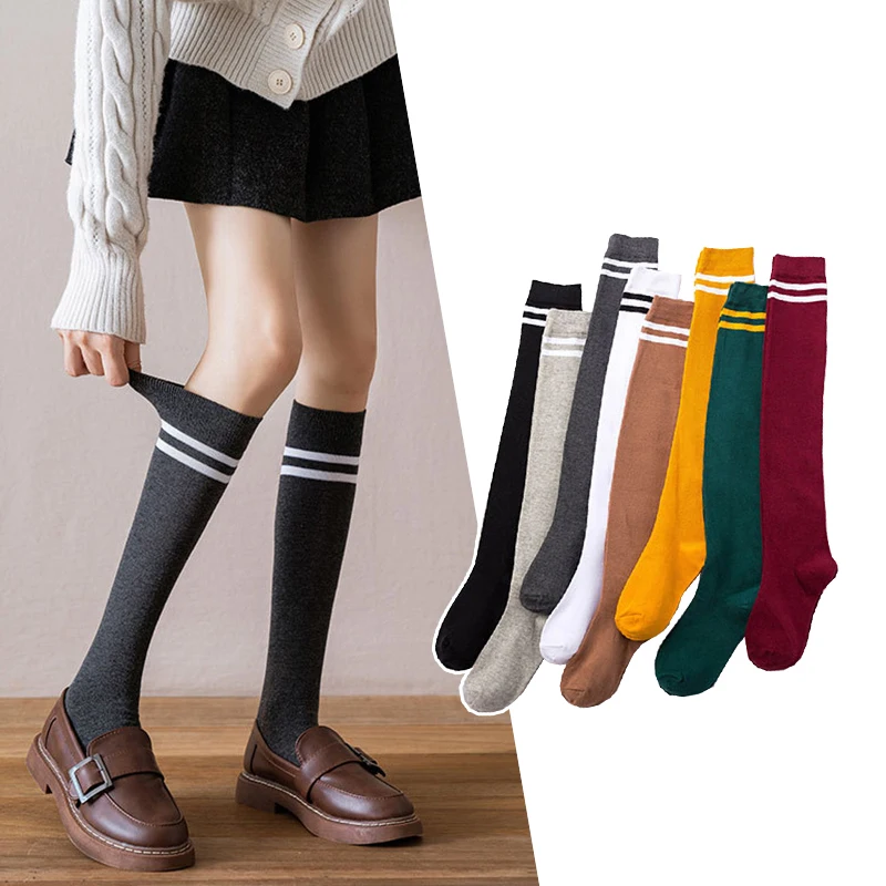 Women Stockings Ginger winter stripe long Socks Warmer Thicken for lady Girls over the knee socks JK thin leg knee-high grey