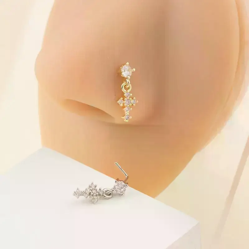 Dangle Nose Rings For Women Cross Zircon Nose Piercing Jewelry L Shape Nose Studs Body Jewelry Accessories view 3