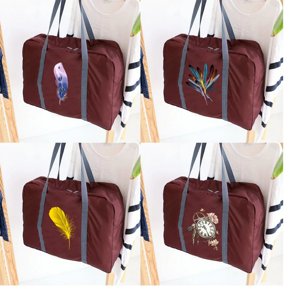 Portable Luggage Storage Bags Travel Bag Unisex Foldable Handbags Organizers Large Capacity Feather series Travel Accessories