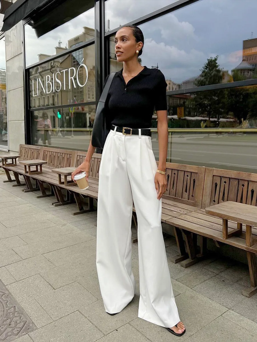 

white trousers for women,2025 Spring summer new arrival,high waist wide leg pants,fashion casual pants woman