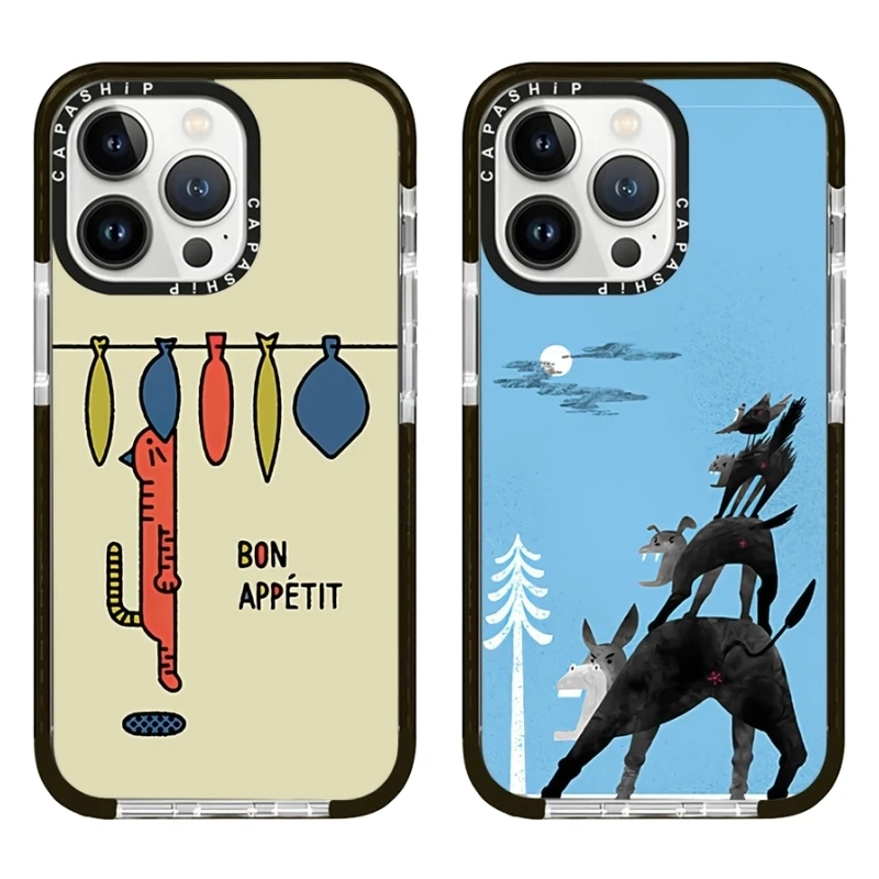 Cartoon Cats Eating Fish Scare Animals Case For iPhone 15 14 13 12 11 Pro X XS XR Max 7 8 Plus SE Soft TPU Shockproof Back Cover