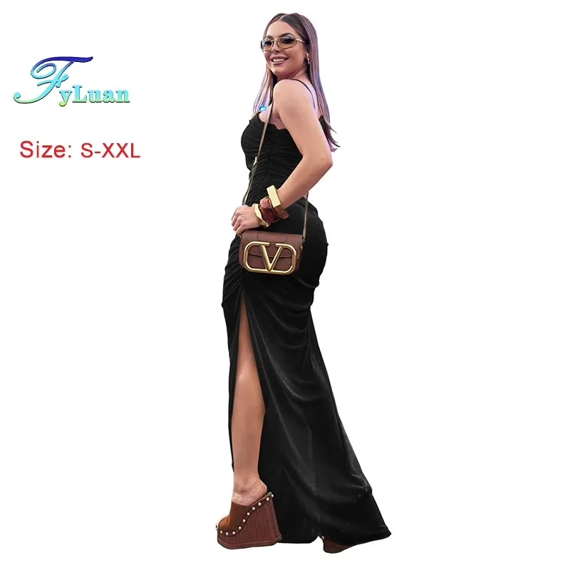 ชุดเดรสออกงานผ้าตาข่ายซีทรูแบบเซ็กซี่ ไหล่เฉียง ผ่าข้าง สีพื้น ทรงไม่สมมาตร สไตล์ยุโรปและอเมริกา