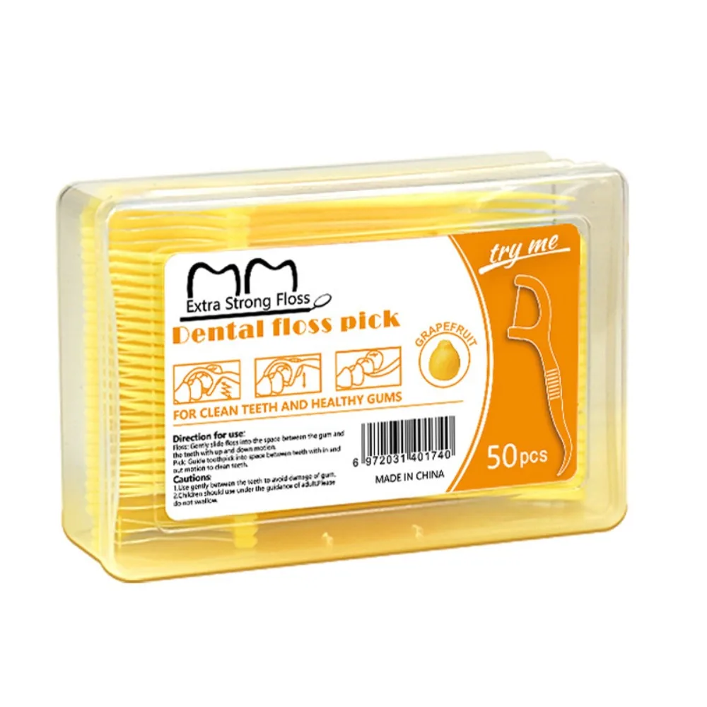 

50 Sticks/Box Dental Floss Stick 4 Flavors Portable Fruit Flavored Floss Gap Cleaning Disposable Teeth Cleaning Tool Oral Care