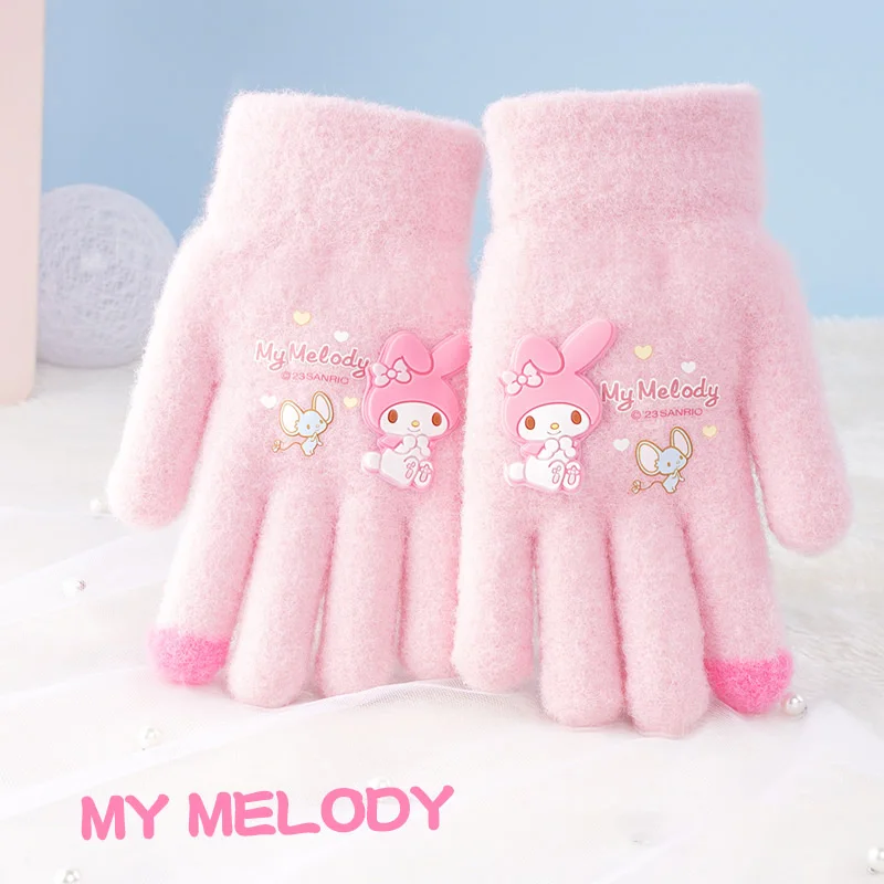 

Kawaii Sanrio перчатки My Melody Kuromi морозостойкие зимние перчатки на пальцы Cinnamoroll плюшевый сенсорный экран теплая девушка рождественские подарки