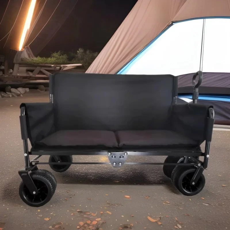 Folding Wagon Folding Sofa with Brakes Multiple Use Oxford Cloth Heavy Duty Camping Cart Multiple Pockets