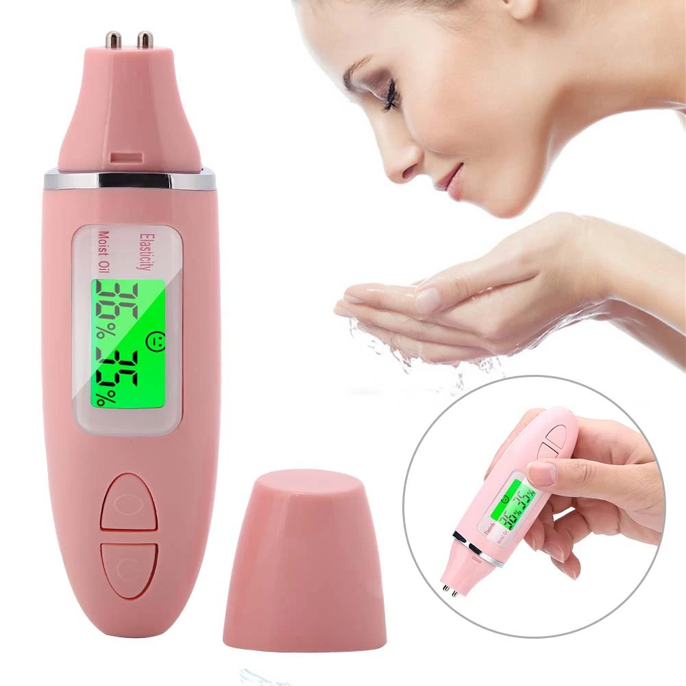 แบบพกพาดิจิตอลจอแสดงผล LCD Precision Skin Sensor เครื่องทดสอบ Face Moisture Water Oil Analyzer