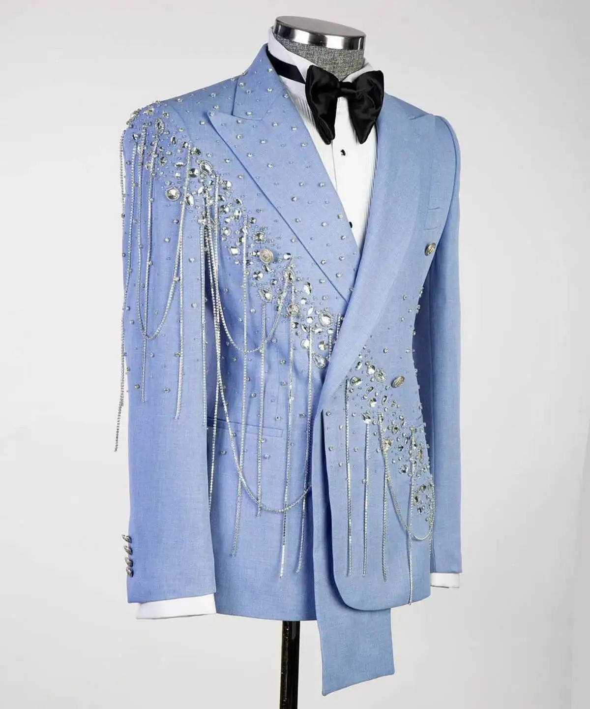 Conjunto de trajes formales con cuentas para hombre, esmoquin de boda, de doble botonadura Blazer, pantalones, vestido de graduación hecho a medida, abrigo de fiesta masculino, chaqueta, 2 piezas