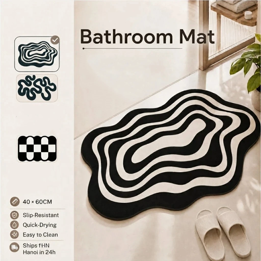〔NN71〕Irregular Shaped Wood Grain Bath Mat Quick Dry Absorbent Non Slip Backing Fit For Bathroom Shower Toilet Home Decor