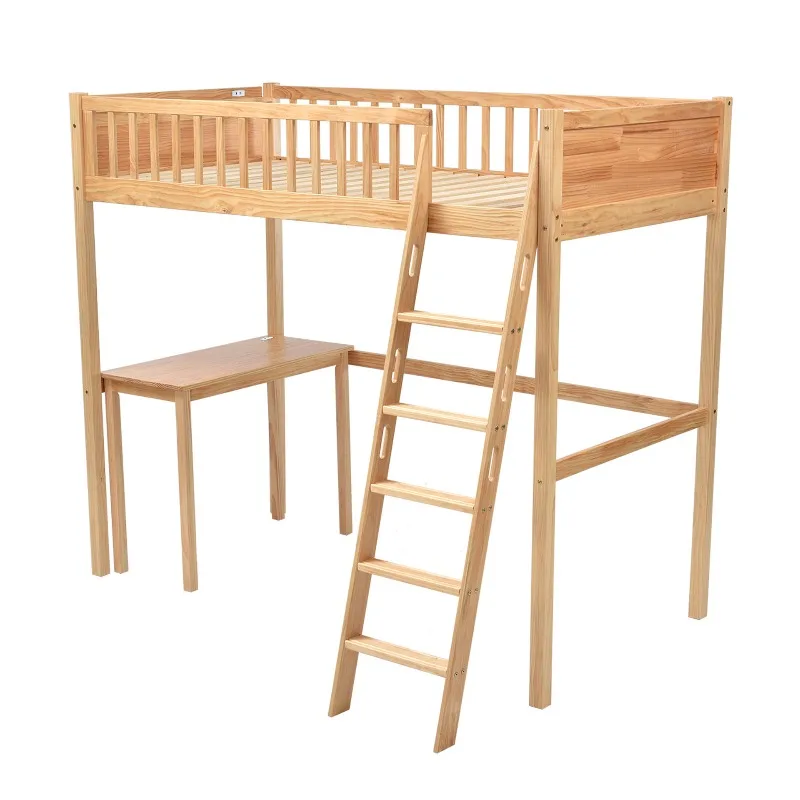 

Loft Bed Table Single Natural Wood Wooden Bed High Bed