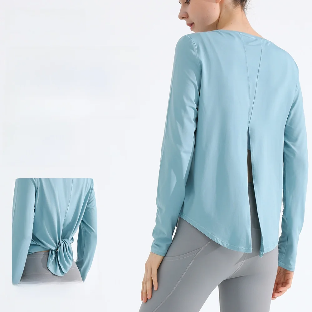 

Женская блузка для йоги, облегающий летний спортивный топ для фитнеса со свободными разрезами сзади, на бретельках, закрывающая ягодицы, дышащая верхняя одежда