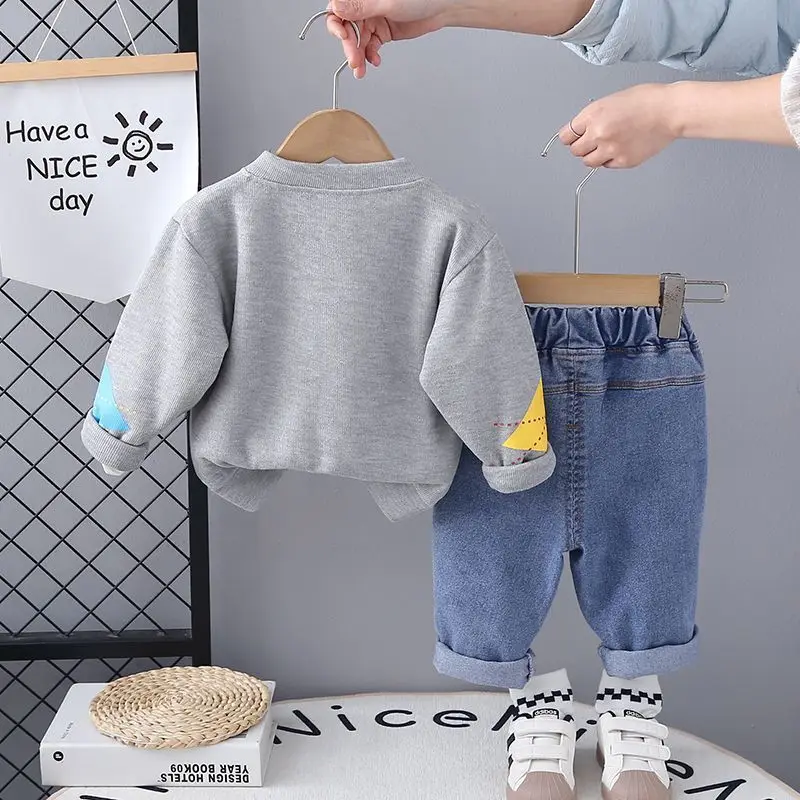 مجموعة ملابس الأطفال الربيع والخريف أزياء الأولاد الطفل الكرتون معطف تي شيرت السراويل 3 قطعة مجموعة 73-120 سنتيمتر