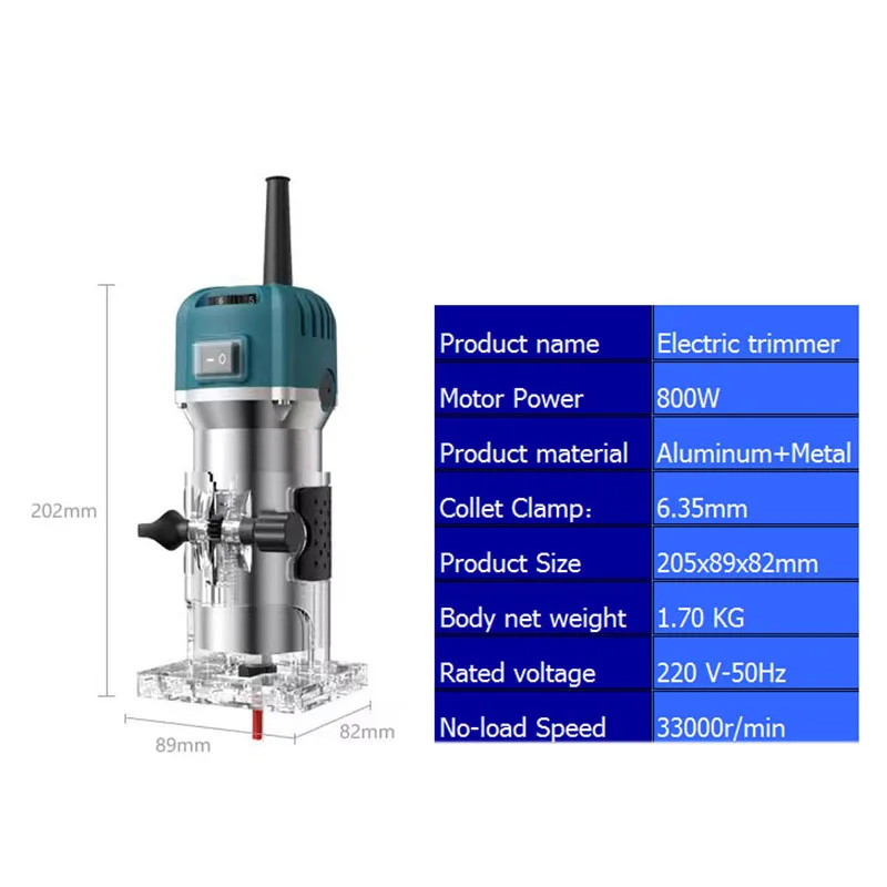 Electric Wood Router Electric Trimmer 800W Brushed Engraving Slotting Trimming Machine Electric woodworking Carving Power Tools