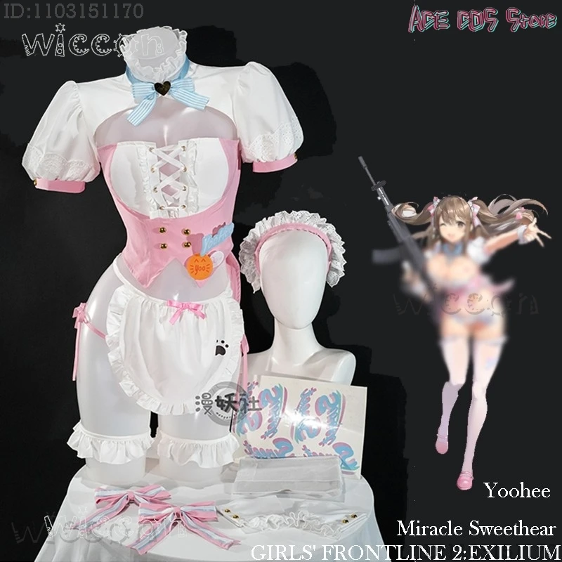 Disfraz Adulto GIRLS' FRONTLINE 2:EXILIUM Yoohee Miracle Sweethear Cosplay disfraz peluca rosa vestido de sirvienta juego mujeres Cosplay Anime
