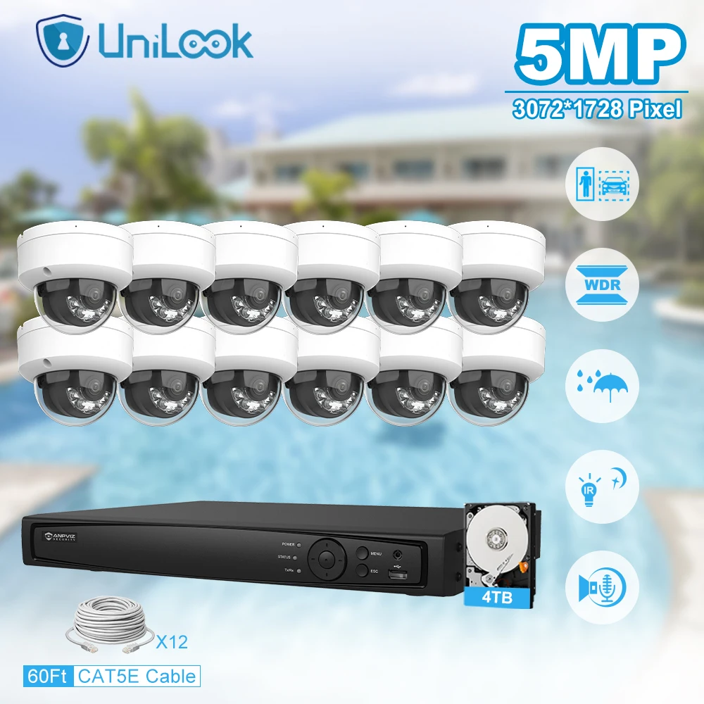 Unilook-Kit de système de caméra IP pour touristes intelligents, protection de sécurité, 16 caméras IP, intérieur, 16 canaux, NVR, CCTV, 5MP