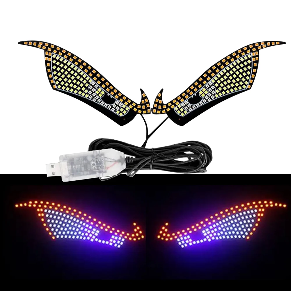 

2PCS Car LED Devil Eyes Light USB Warning Lights Decorative Lights Dynamic Demon Eye Lights Atmosphere Light Auto Accessories