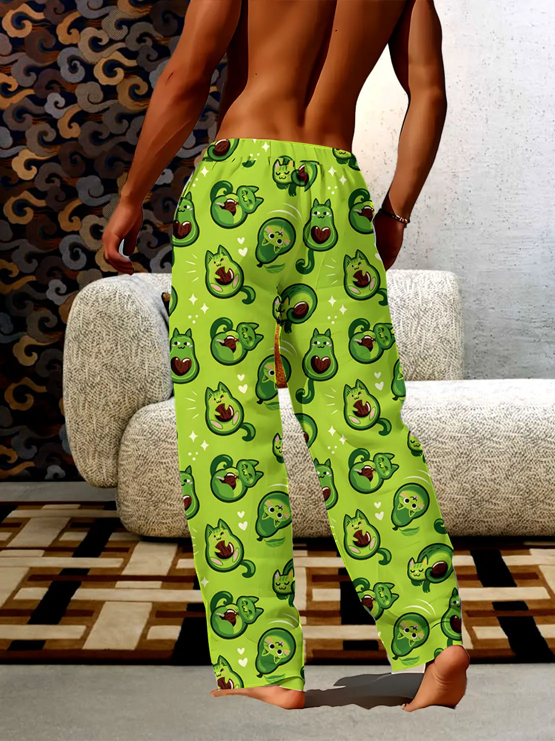 

Мужские брюки с 3D цифровой печатью, новые повседневные домашние брюки с рисунком кота авокадо, свободные, тонкие, быстросохнущие и неувядающие мужские брюки