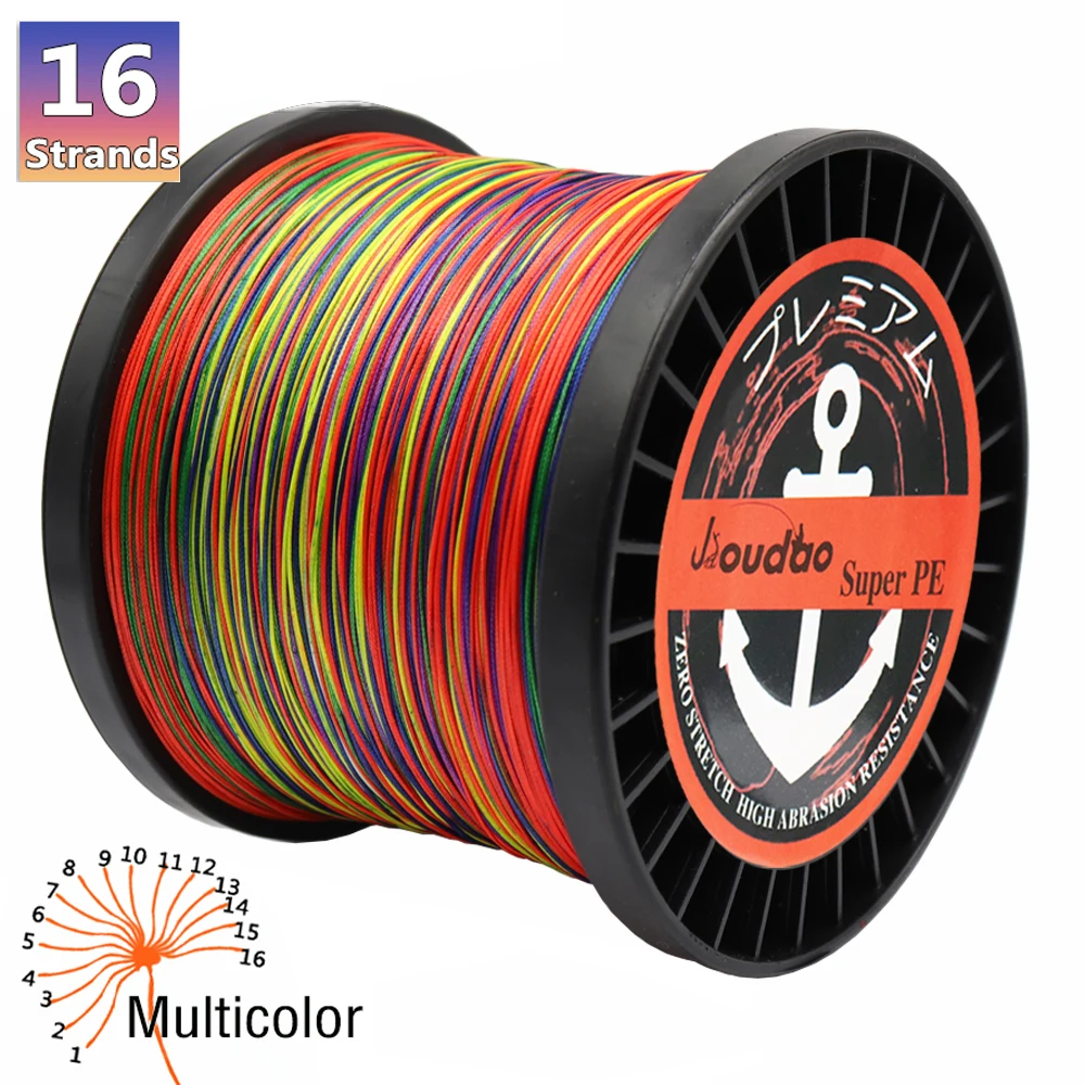 Línea de pesca trenzada de 16 hebras, línea de pesca trenzada de 300m, 500m, 1000m, 55lbs-280lbs, prueba de líneas de PE para pesca de atún marino de agua salada