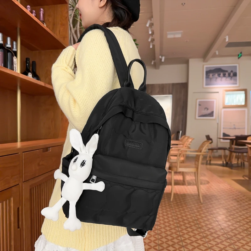 Interior Zipper Pocket Casual Solid Backpacks Interior Compartment Softback Hot Sale Bags for Women Soft Handle Nylon Backpacks