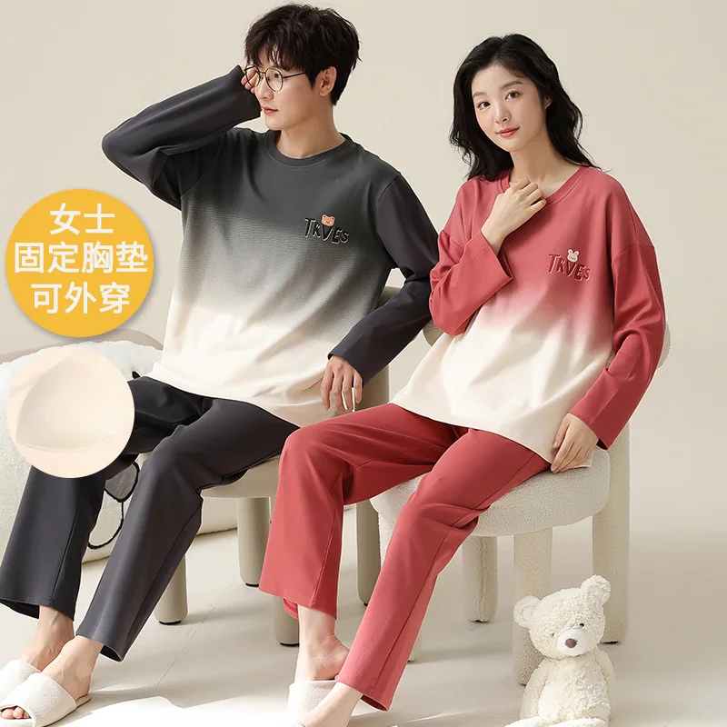Conjunto de pijama de algodón suave y transpirable para hombre y mujer, ropa de dormir larga para amantes, ropa de casa a juego para primavera