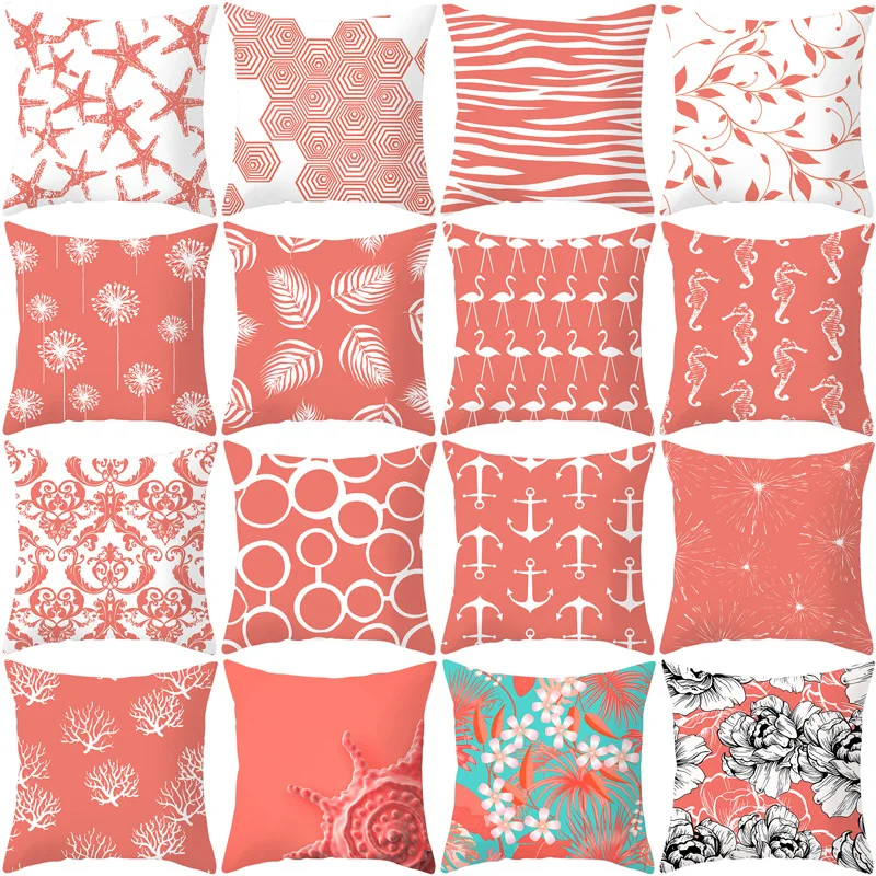 Starfish Stripe Print Cushion Cover for Modern Sofa Home Decor Pink Coral Orange Pillow
