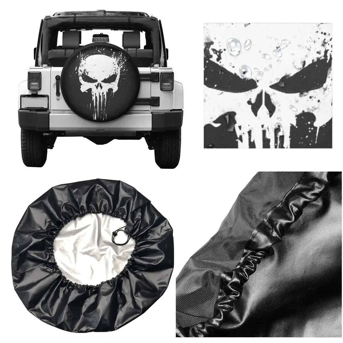 Copriruota di scorta Skeleton Skull copriruota in metallo pesante antipolvere resistente alle intemperie per Jeep Pajero 14 