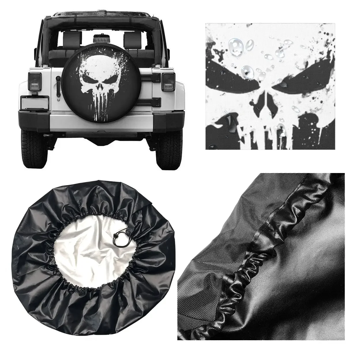 Skeleton Skull Spare Tire Cover Weatherproof Dust-Proof Heavy Metal Wheel Covers for Jeep Pajero 14\