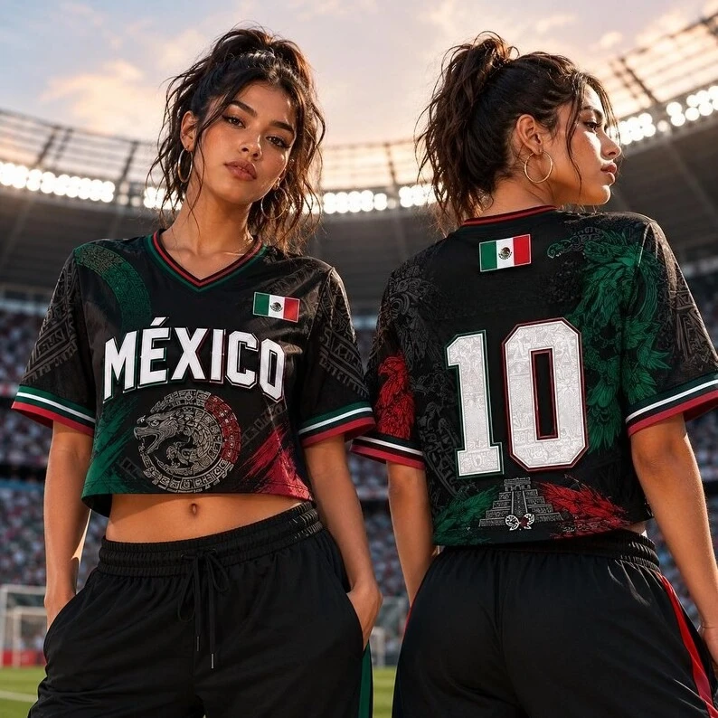 Mexican Flag Color 3D Printed Short Jersey Style Support T-shirt, Y2K Spicy Girl Subculture Street Style Top