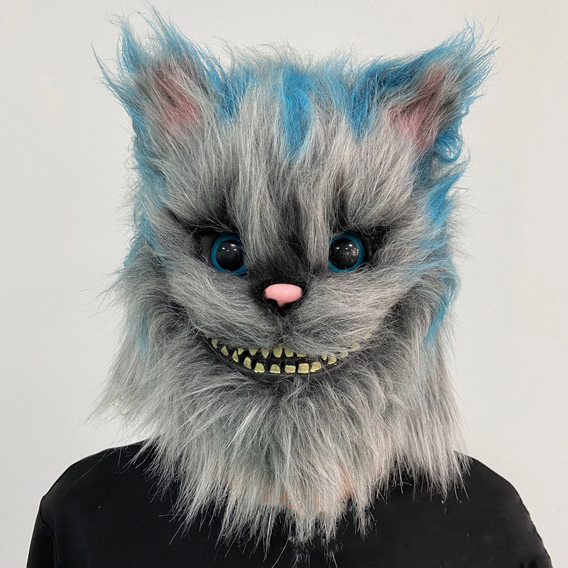 Anime Cheshire kot Cosplay kostium maskujący lateksowy kask zwierzęcy zabawny Halloween świąteczna impreza karnawałowa rekwizyty