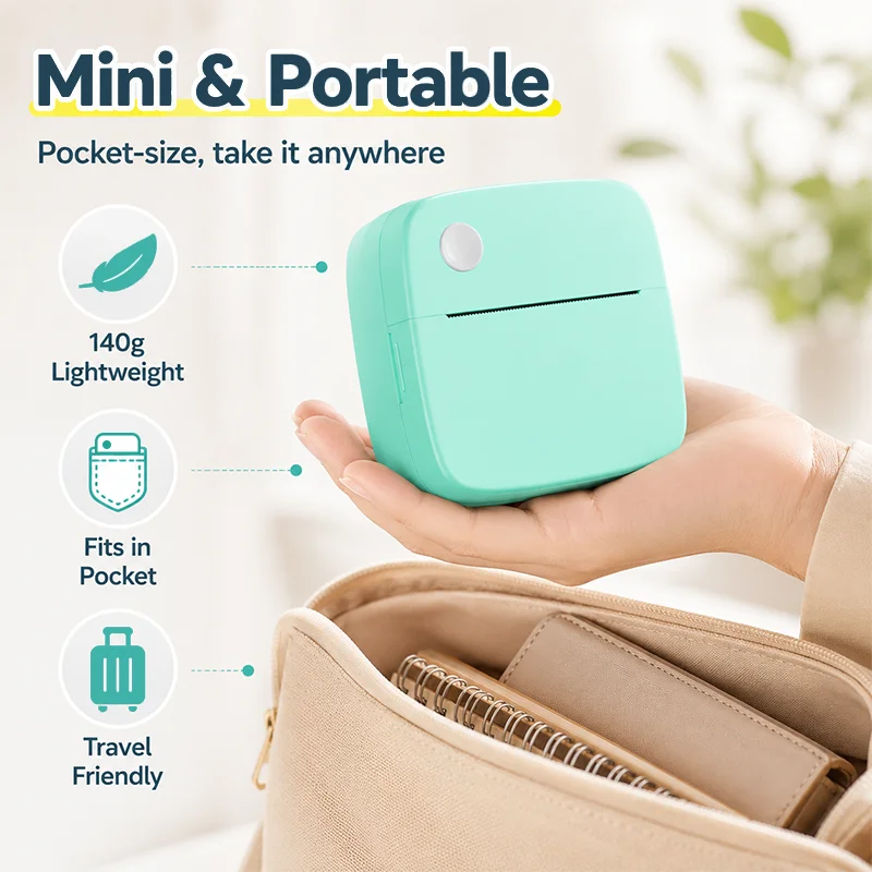 Mini HD Portable Label Thermal Printer  Endurance Bluetooth Printer for Student Error Title Note Wrong Pocket Inkless Printing