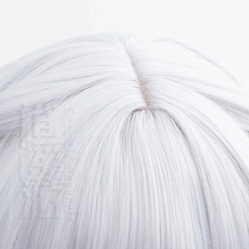 Kamisato Ayaka Cos perruque 40CM argent cheveux courts résistant à la chaleur cheveux synthétiques Halloween fête Anime Cosplay perruques + bonnet de perruque