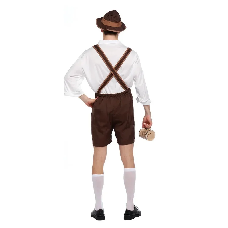 Men Oktoberfest Costume German Bavarian Lederhosen Beer Hat Octoberfest Fancy Dress