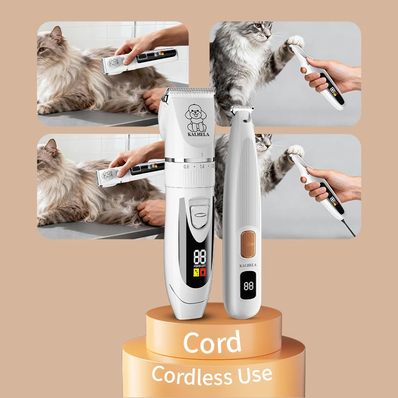 Rechargeable Cordless Pet Grooming Clipper Kit - Electric Hair Shaver Set for Dogs And Cats with Main Clipper And Digital Paw Tr