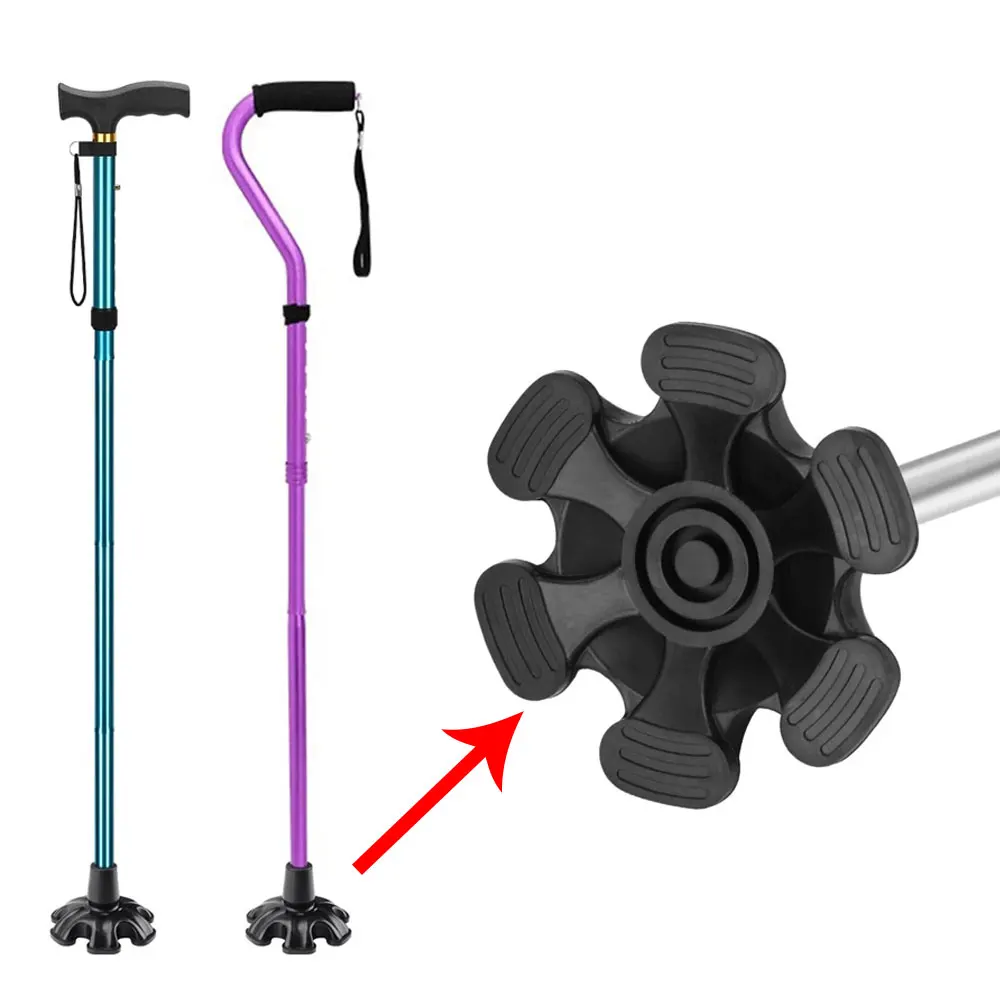 1 Piece 19mm 22mm Cane Tips Replacement Foot Pad Heavy Duty Rubber Self Standing 6 Support Feets Base for Walking Canes Sticks