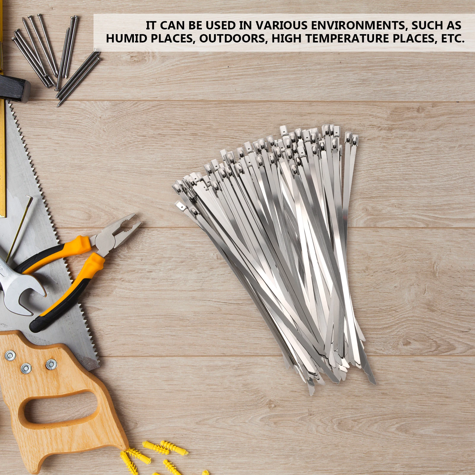 

100pcs Steel Tie Heavy Cable Management Cord Wraps Duty Zip Ties Cable Management White Outdoor Indoor