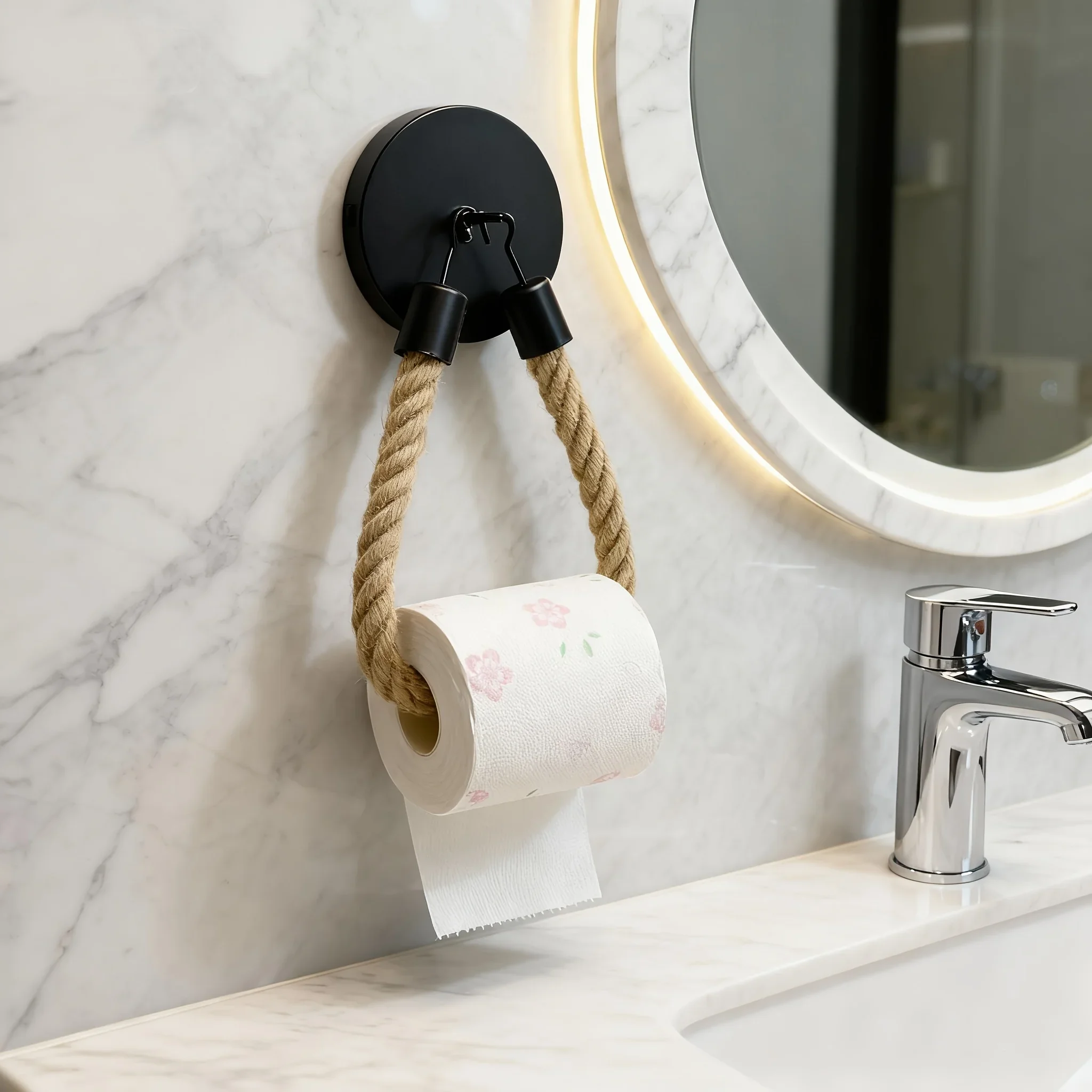 Bathroom towel rack and toilet paper holder - Industrial style rope design, easy to install, suitable for bathrooms, offices,