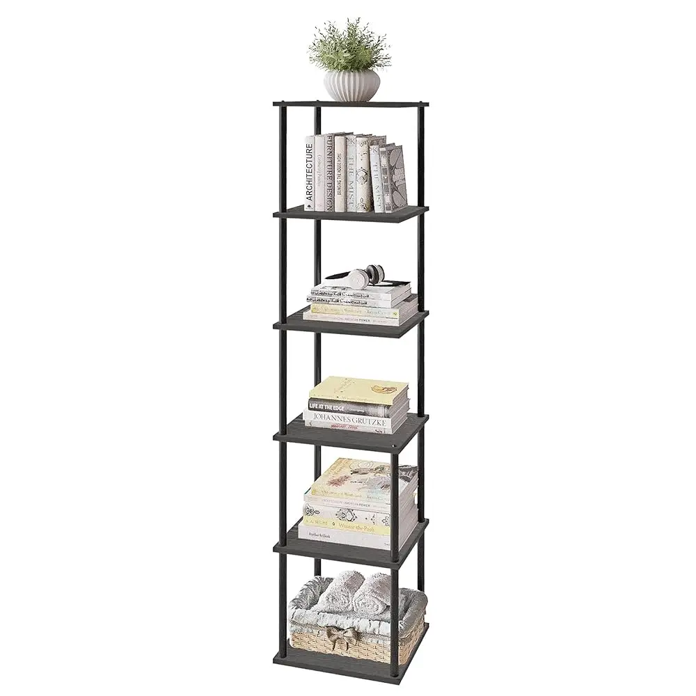 

58"" Narrow Bookshelf, 6-Tier Tall Bookcase Small Space, Corner Book Shelf Slim Storage Display Ra Living Room Bedroom Study