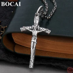 BOCAI S925 Sterling Silver Pendants for Men Women New Fashion Jesus Crucifixion Cross Ornaments Amulet Jewelry Wholesale