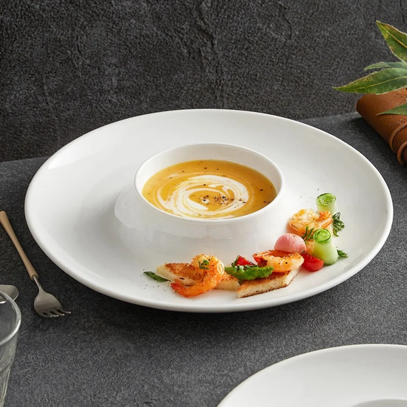 New White Ceramic Western Food Straw Hat Plate Hotel Restaurant Molecular Cuisine Plate Dish Plate Special Display