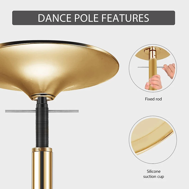 

Home Fitness Exercise Professional 360 Stripper Pole,Party Club Portable Spinning Removable Training Steel Gold Dancing Pole.pro