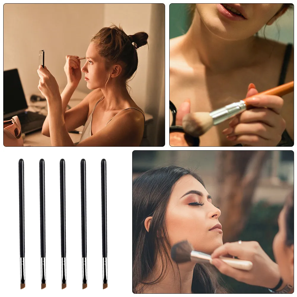 Kit com 5 Pincéis de Sobrancelha e Delineador com Ponta Fina e Plana, Ferramenta de Maquiagem Portátil para Aplicação Precisa de Delineador Profissional