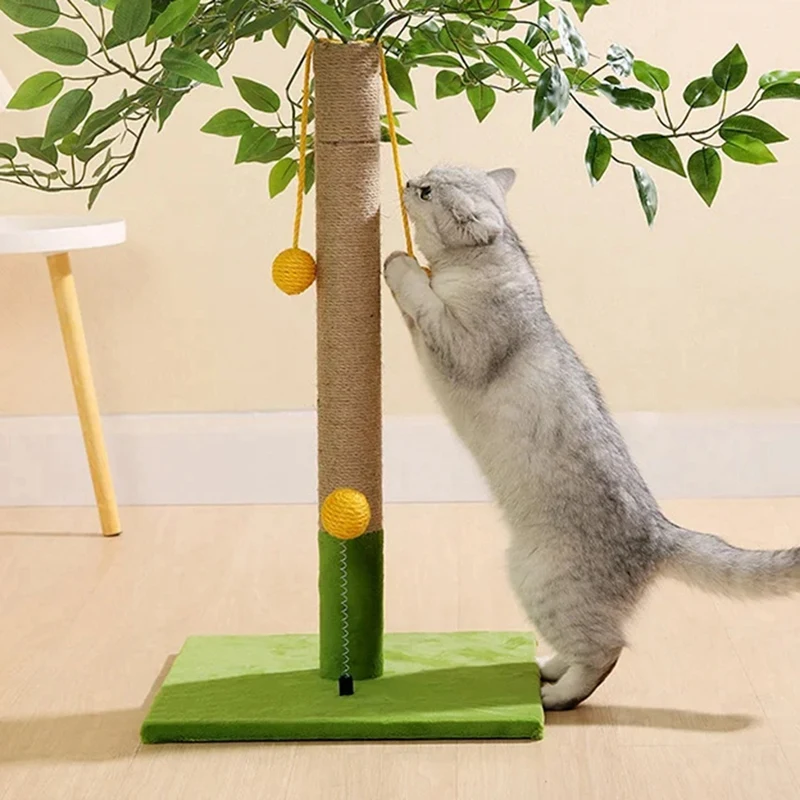 AA50-Cat Scratching Post For Kitten Cute Green Leave Cat Scratching Posts With Sisal Rope Indoor Cats Posts Cat Trees