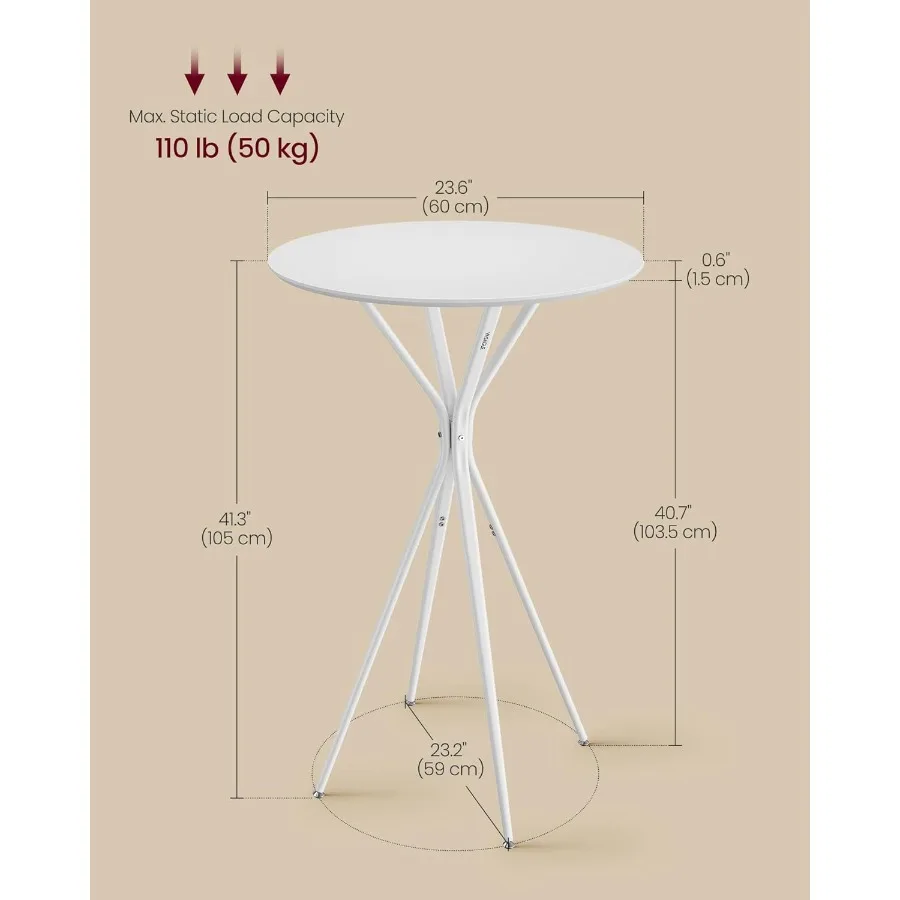 Set of 2 Round Cocktail Tables for Events Party Kitchen Dining Home Bar 23.6 x 23.6 x 41.3 Inches Sturdy Metal Frame Modern Whi